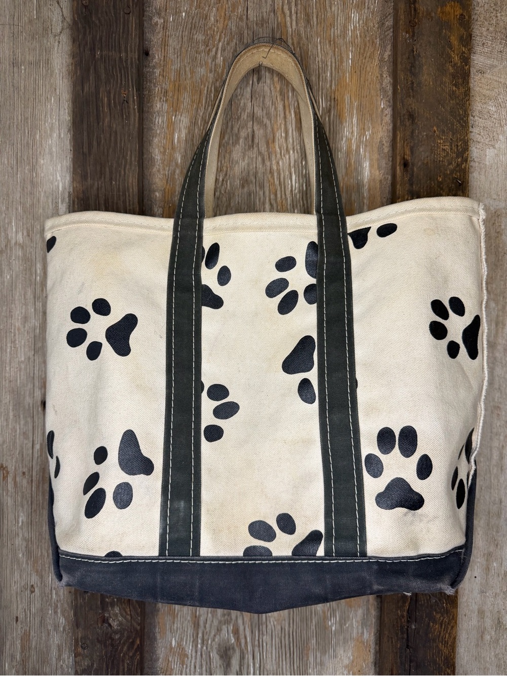 VTG 80s LL Bean Medium Canvas Boat and Tote Bag Dog Print Freeport Maine